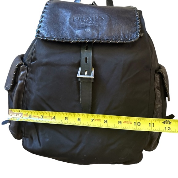 Prada Made in Italy Nylon Whipstitch Leather Trim Backpack Black - Picture 13 of 16